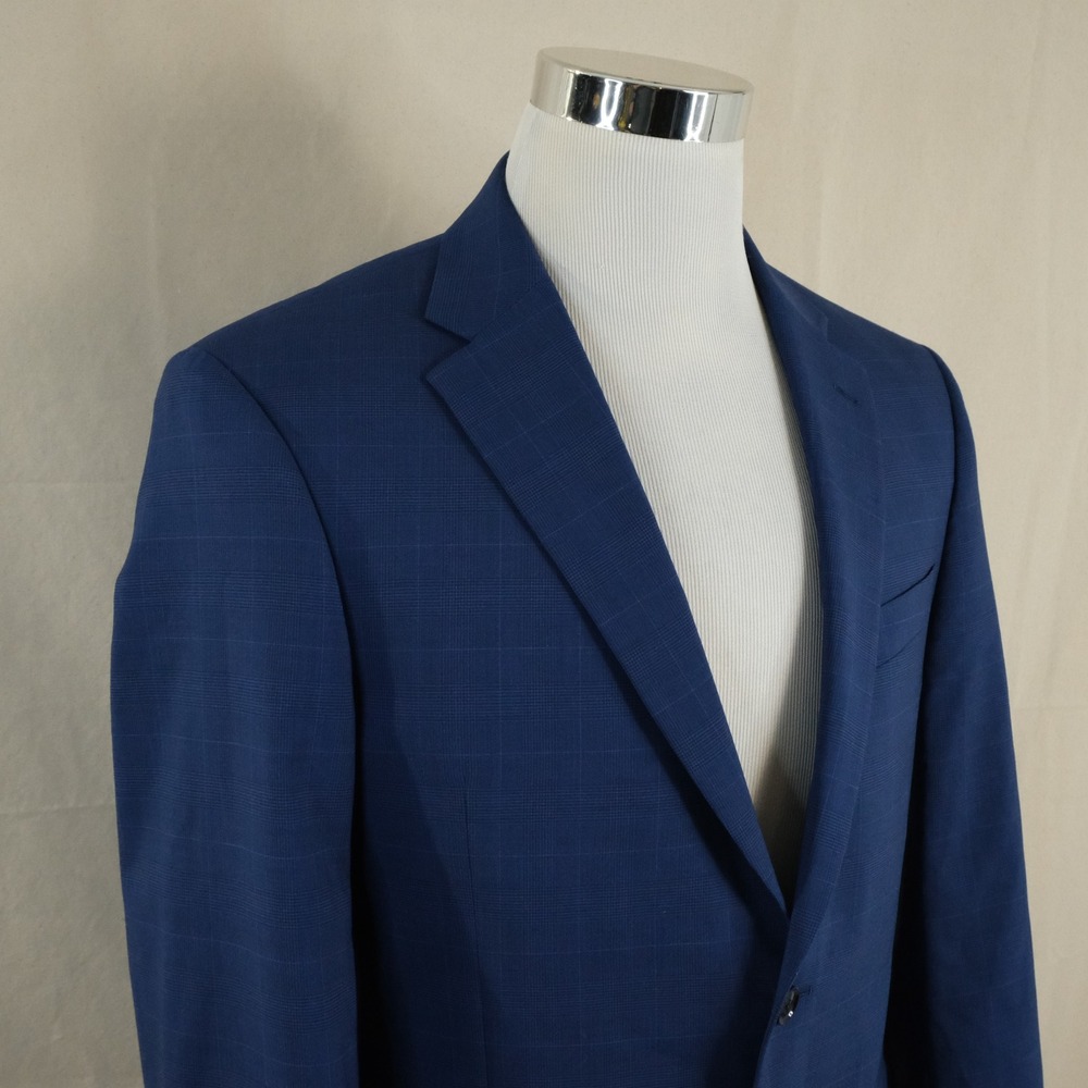 Tommy Hilfiger 40R Sport Coat Wool Blend Blue Plaid Two Button Double Vented